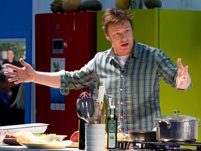 Jamie Oliver bei einer Kochvorführung in London