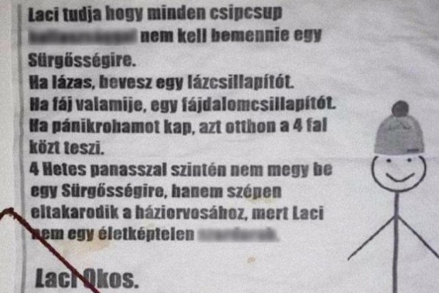 Megalázó stílusú hirdetmény egy váróteremben