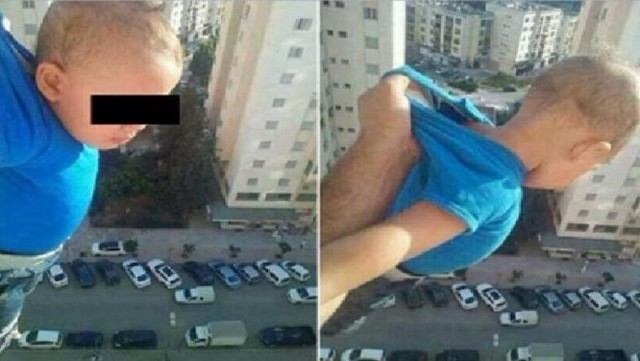 Ablakon lógatta ki a gyermeket apja