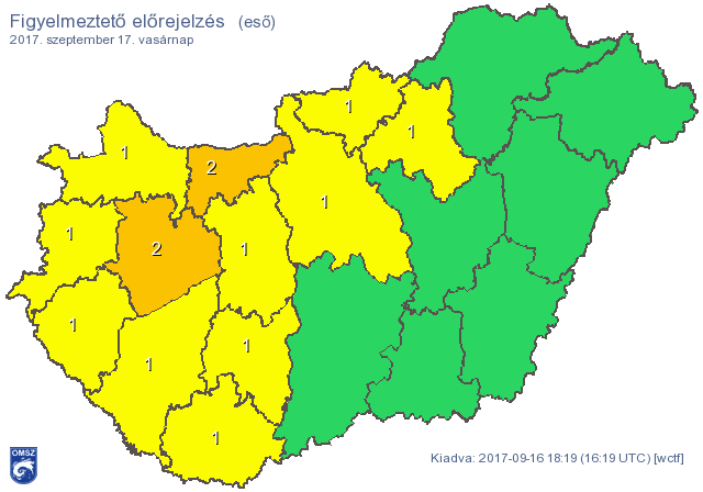 Sok eső miatt adtak ki figyelmeztetést