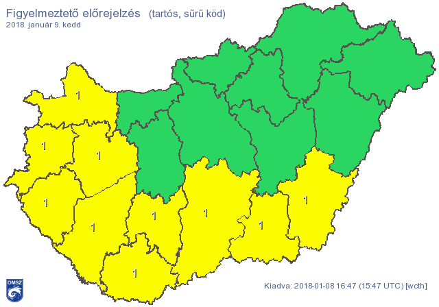 Köd miatt kiadott figyelmeztetés