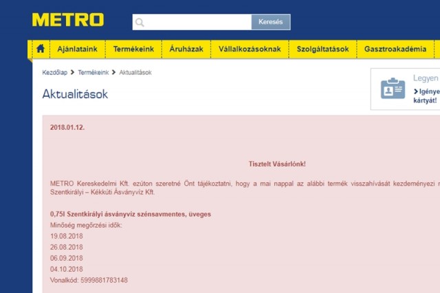Ásványvíz és füstölt lazac visszahívását kezdeményezi minőségi hiba miatt a Metro