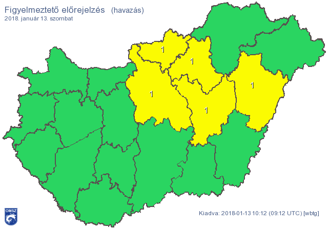 Figyelmeztető előrejelzés 2018. 01. 13.