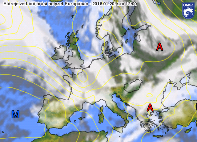 Az európai időjárási helyzet 2018. 01. 20. kora délután az ECMWF modell alapján