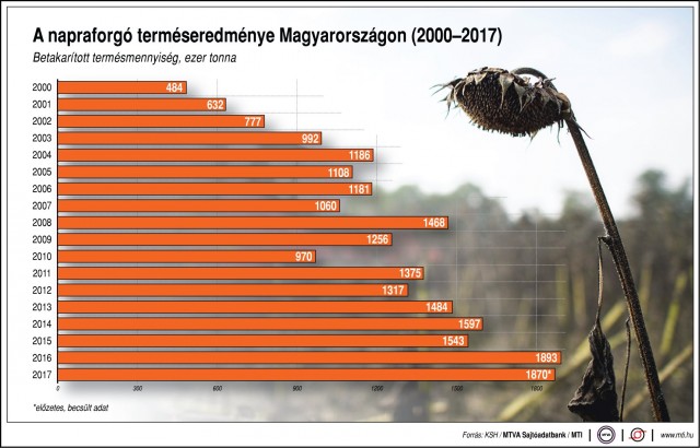 A napraforgó terméseredménye Magyarországon (2000-2017)