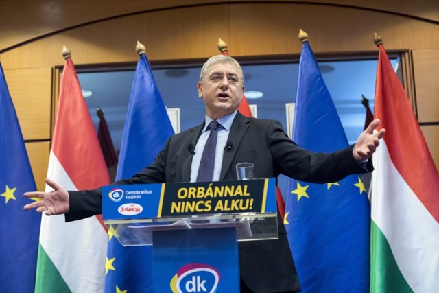 Gyurcsány Ferenc, a Demokratikus Koalíció (DK) elnöke 14. évértékelő beszédét tartja Budapesten 2018. január 27-én. MTI Fotó: Mohai Balázs