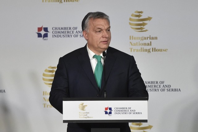Orbán Viktor miniszterelnök beszél a magyar-szerb üzleti fórumon Budapesten 2018. február 9-én. MTI Fotó: Máthé Zoltán
