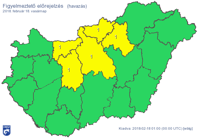 Figyelmeztető előrejelzés - havazás 2018. 02. 18.