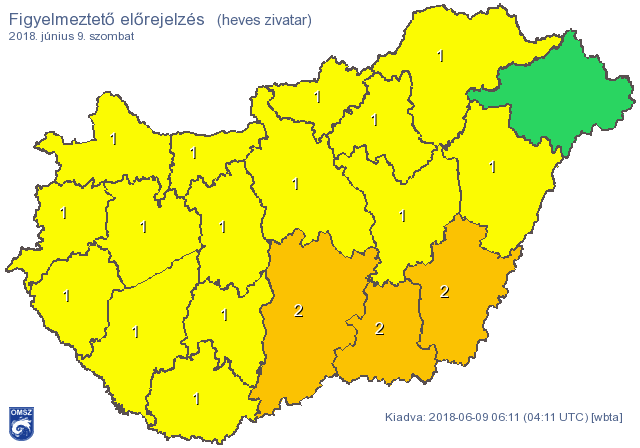 Több megyére másodfokú riasztást adtak ki heves zivatarok miatt 2018. 06. 09.