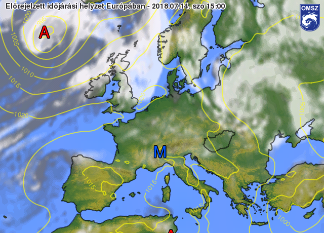 Napos időre számíthatunk ECMWF modell előrejelzése 2018. július 14. 14 óra (12 UTC)