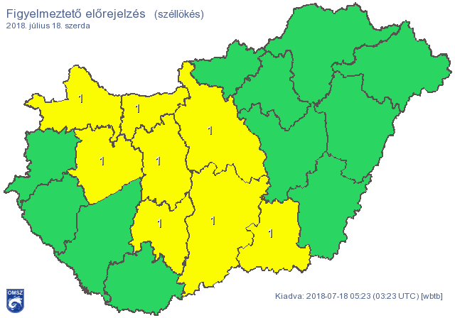 Erős szél miatt kiadott figyelmeztetés