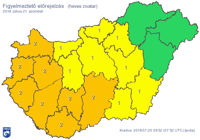 Veszélyjelzés zivatarok miatt