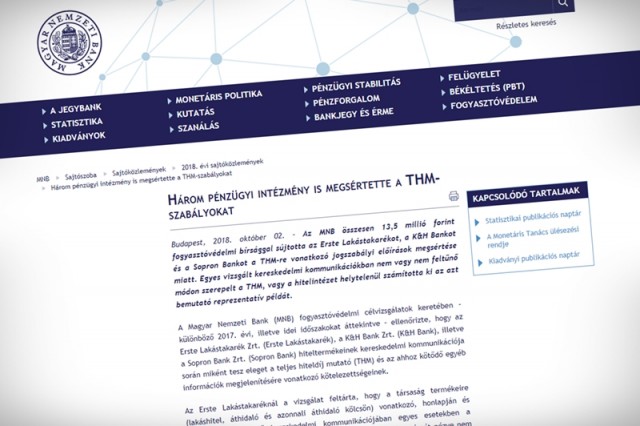 Az MNB 13,5 millióra büntetett három pénzügyi intézményt