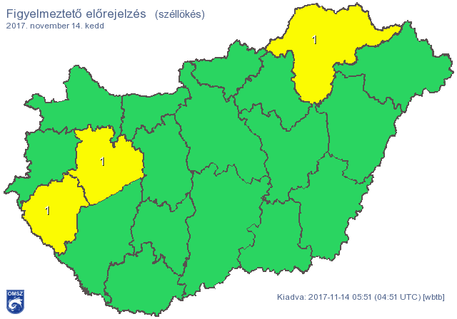 Figyelmeztető előrejelzés 2017. 11. 14.